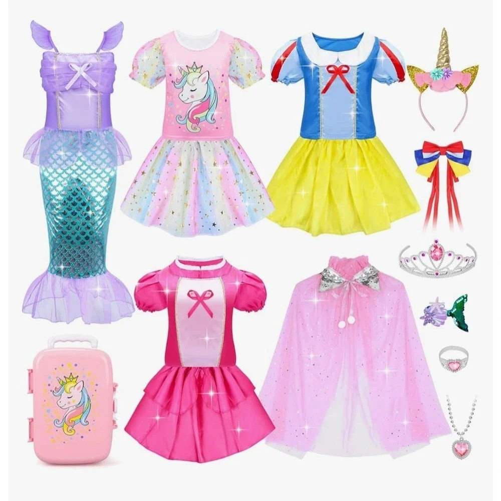16 Pcs Princess Dress Up Clothes for Little Girl Set, Princess Pretend Play